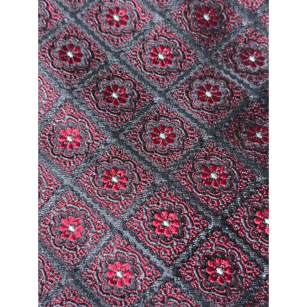 XMI Italian Silk Tie‎ Men's Black Red Geometric Designer Classic Luxury